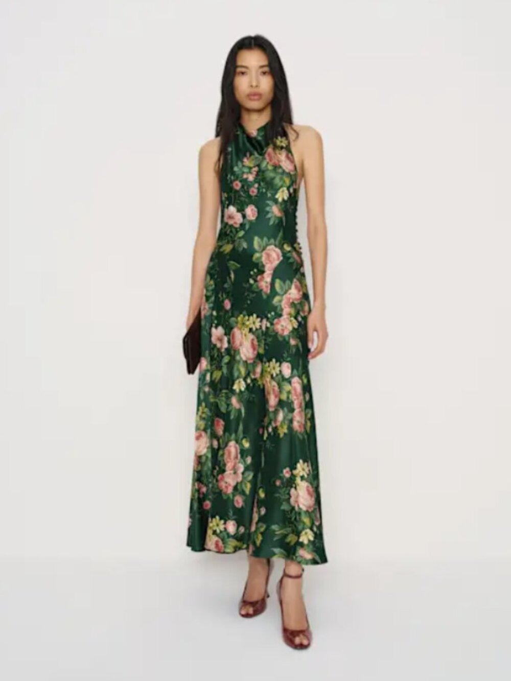 Reformation Kaylah Silk Dress Green - Size 10